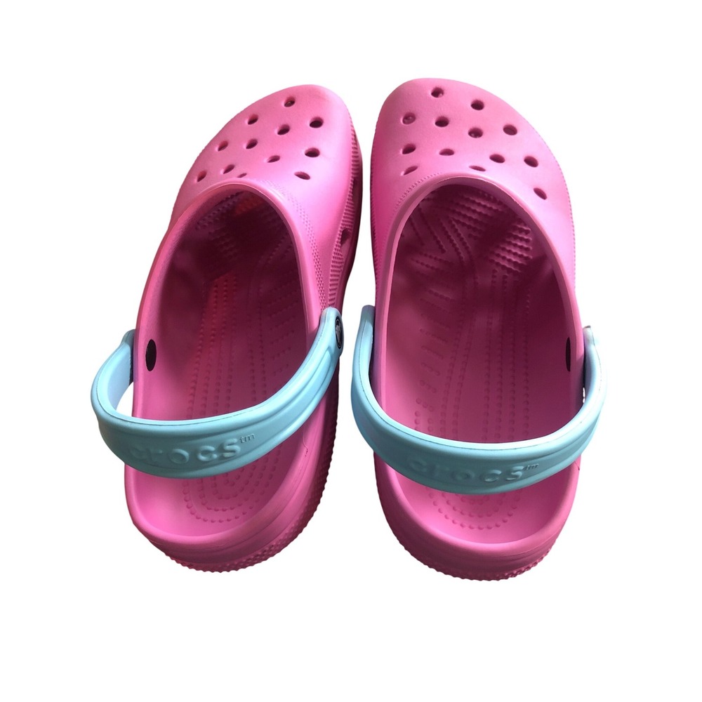 Crocs Classic Clogs Pink Blue Strap Mens 10 Womens 12 Comfort Slip On Shoes - Picture 3 of 9